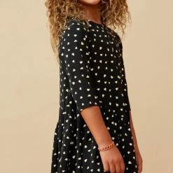 Itty Bitty Kid's Boutique Ditsy Heart Asymmetric Ruffle Dress Girls