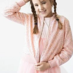 Itty Bitty Kid's Boutique Girls Light Pink Sequin Jacket
